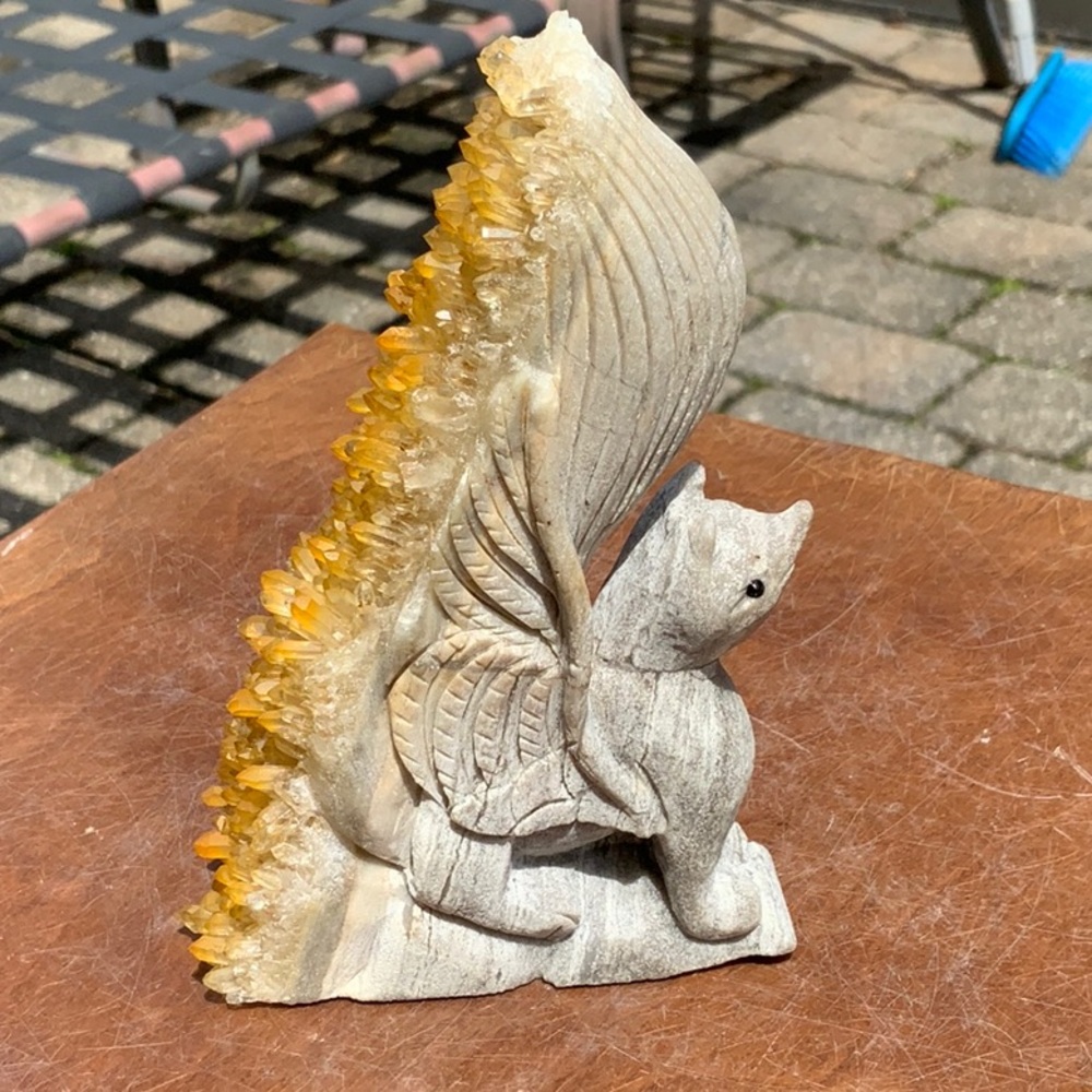 QUARTZ CRYSTAL CLUSTER HAND CARVED FLYING FOX